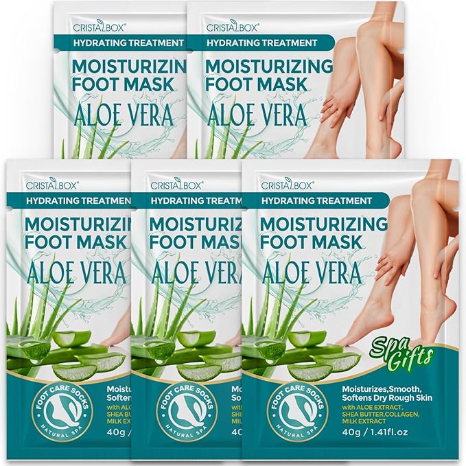 Moisturizing Foot Mask 5 Pack,Hydrating Foot Masks for Dry Cracked Feet,Moisturizing Socks Dry Skin Moisturizer for Soft and Smooth Touch Feet,Foot Care Spa Gifts for Women Men Stocking Stuffers