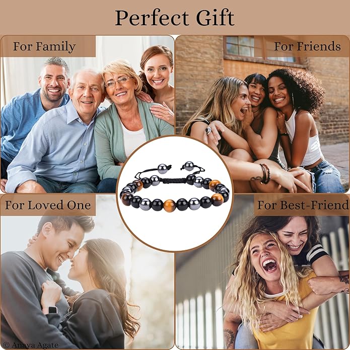 Energy Protection Crystal Handmade Adjustable Bead Bracelet Perfect for Men, Women’s Gift - Gemstone Healing Stretch Bracelet Pulsera Para Hombre Mujer Stocking Stuffer