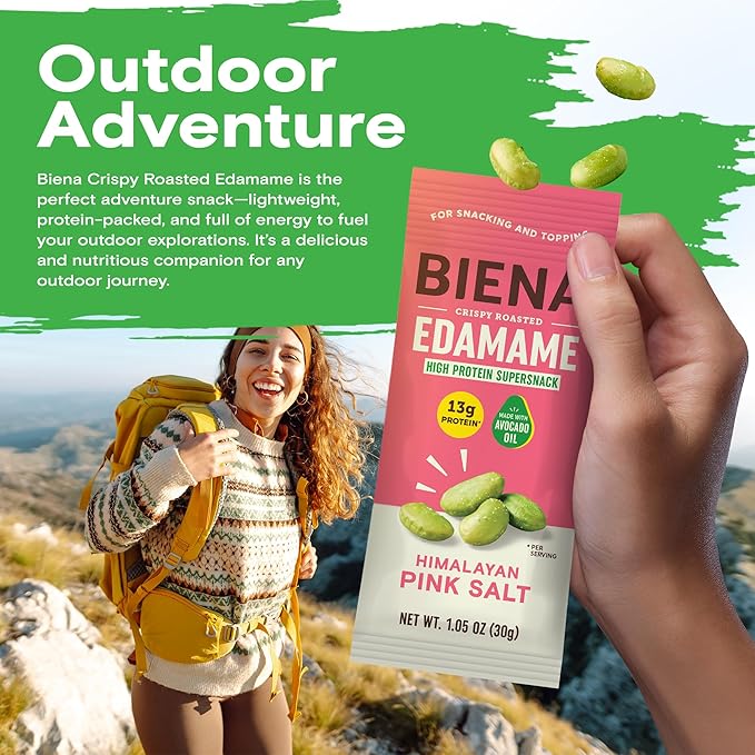 Biena Crispy Roasted Edamame Beans Snack – High Protein Low Carb Snack for Adults & Kids, 13g Protein per Serving - Made w/Avocado Oil – Vegan, Gluten-Free – 10-Pack, 1.05oz Bags, Himalayan Pink Salt