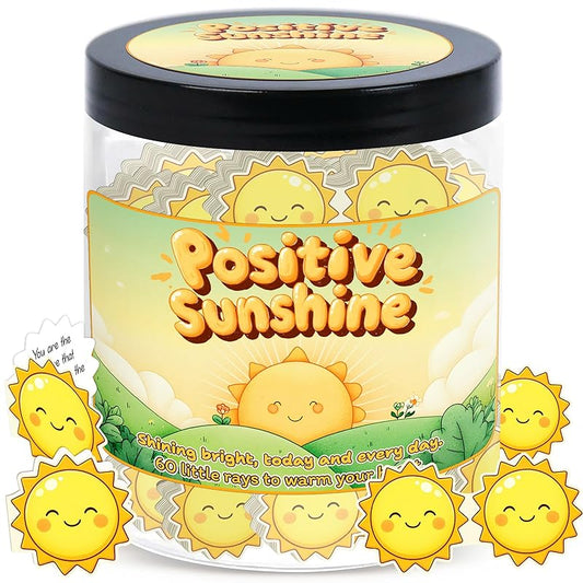 Positive Sunshine Jar - 60 Affirmation Cards, Emotional Support, Sunflower, Sunshine Gifts, Yellow Gifts, Stocking Stuffers, Christmas Gifts, Human Sunshine Gifts For Women, Cowokers, Friends, Teens