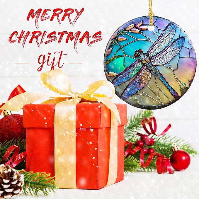 Dragonfly Christmas Ornaments, Touber Christmas Hanging Ornament, Christmas Tree Ornaments, Holiday Decor, Gifts for Dragonfly Lovers, Dragonflies Theme Gift - Pattern B