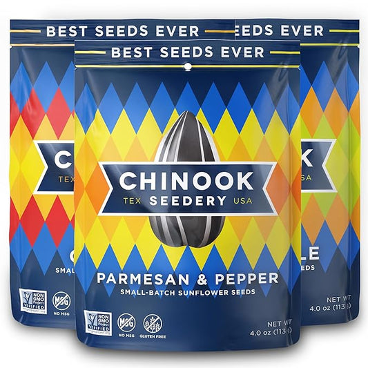 Chinook Seedery Roasted Sunflower Seeds - Jumbo Seeds Keto Snacks - Best For Snack Packs - Gluten Free, Non GMO Snack Food Gifts - 4 Ounce (Pack of 3) - Chinook Faves Variety Pack