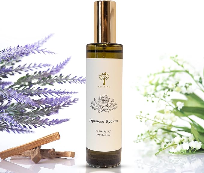 PRISTINE Japanese Ryokan/Inspired by Shang Hotel Linen & Room Spray Air Freshener, Made With Essential Oils, Fragrance room spray with Lavender, Lily, Sandalwood Scent, 3.4oz Pillow Spray