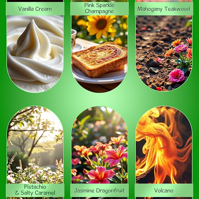 Car Air Freshener Diffuser 6 Pack Hanging Air Freshener, Vanilla Cream, Pink Sparkle Champagne, Mahogany Teakwood, Pistachio & Salty Caramel, Jasmine Dragonfruit and Volcano Scents for Women