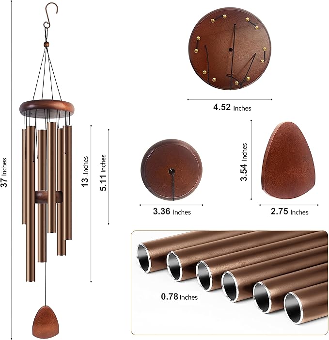 Large Aluminium Wind Chimes 37" Inches to Create a Zen Atmosphere Suitable for Outdoor, Garden, Patio Decoration Wind Chimes with Wind Catcher Suitable as A Gift for Unisex(2 Pack Coffe)