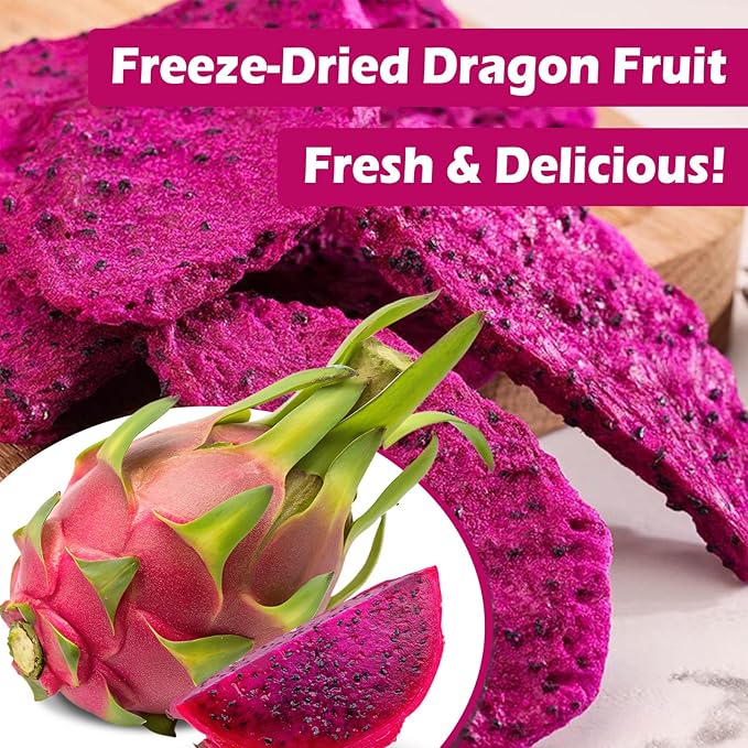 5.3oz Freeze Dried Dragon Fruit Chips – 150g Healthy Natural Pitaya Chunks for Kids & Adults, Dehydrated Fruit Snack for Drinks, Smoothies, Bakery & Cereal – Low Calorie, Gluten Free, Vegan