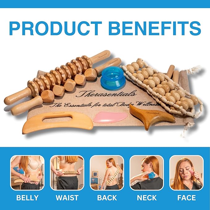 Wood Therapy Massage Tools 12-in-1 Multi-use, Lymphatic Drainage Massager, Maderoterapia Kit - Anti Cellulite Complete Body Sculpting Tools for Total Relaxation & Relief - Massager Tool for Anti Aging
