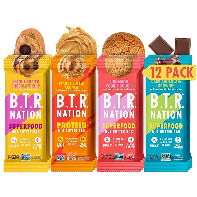 B.T.R. Nation Superfood Keto Protein Bar - Plant Based Vegan Protein | (12 Pack) Variety Pack | Low Carb Food, Low Calorie, Gluten Free, No Sugar Alcohols, Boosted with Superfoods