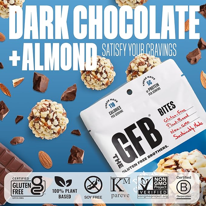 The GFB Dark Chocolate Almond Protein Bites - Gluten Free, Plant Based, Non GMO, Sustainably Made – Ridiculously Tasty, Healthy, Vegan, Protein Energy Balls, 4 oz (6 Count)