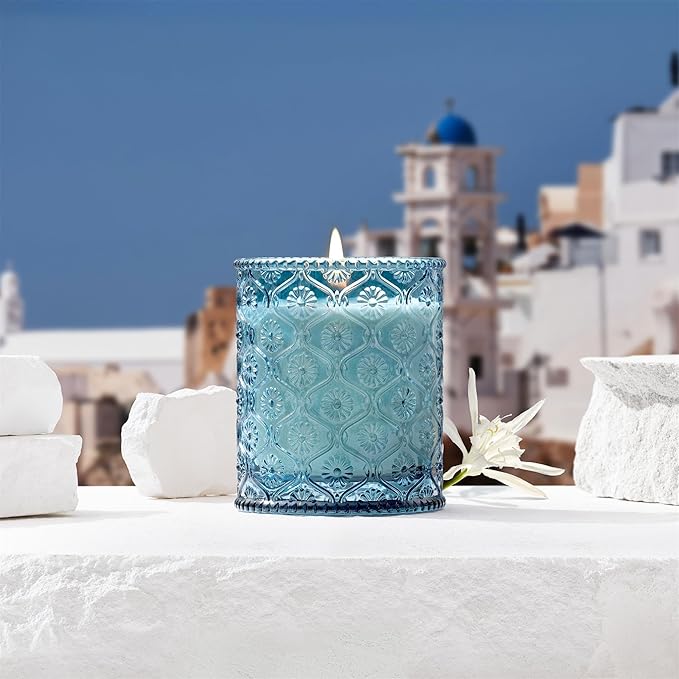 LA JOLIE MUSE Santorini Salt Air Candle - Bergamot, Sea Daffodil, Sandalwood | 6 oz Natural Soy Wax | 40 Hours Clean Burn | Ocean Scented Candle | Gift-Ready for Hosts & Gatherings