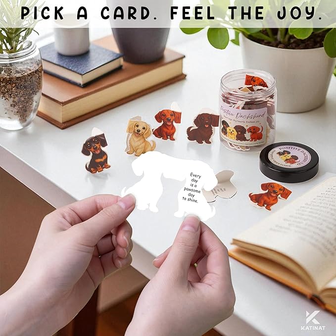 Positive Dachshund Jar β 60 Positive Affirmation Cards for Women, Mindfulness Cards, Stress Relief & Self Care Gifts for Women, Teen Girl, Birthday Gift for Her, Friendship Gift, Dachshund Gifts