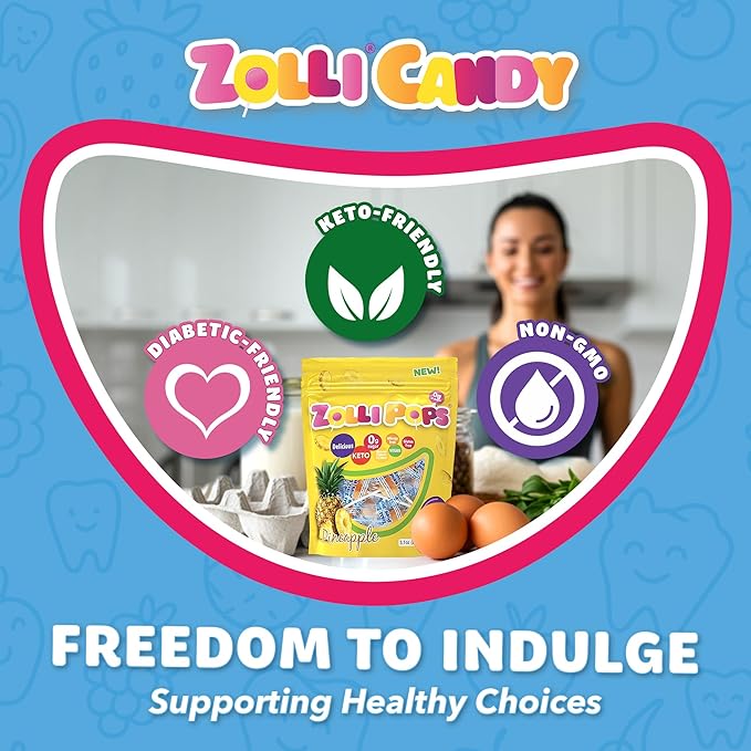 Zollipops Clean Teeth Pops Sugar Free Candy with Xylitol, Dye-Free Lollipops - Keto & Diabetic-Friendly, Dentist-Approved Treats for Kids (Pineapple, 3.1 oz)