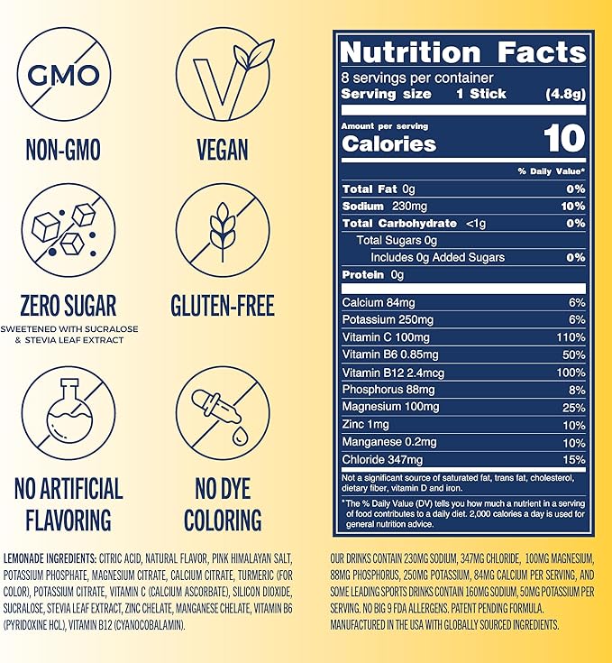 TREVI™ Sugar Free Electrolytes - Drink Mix Hydration Powder Packets - 28 Count - Lemonade