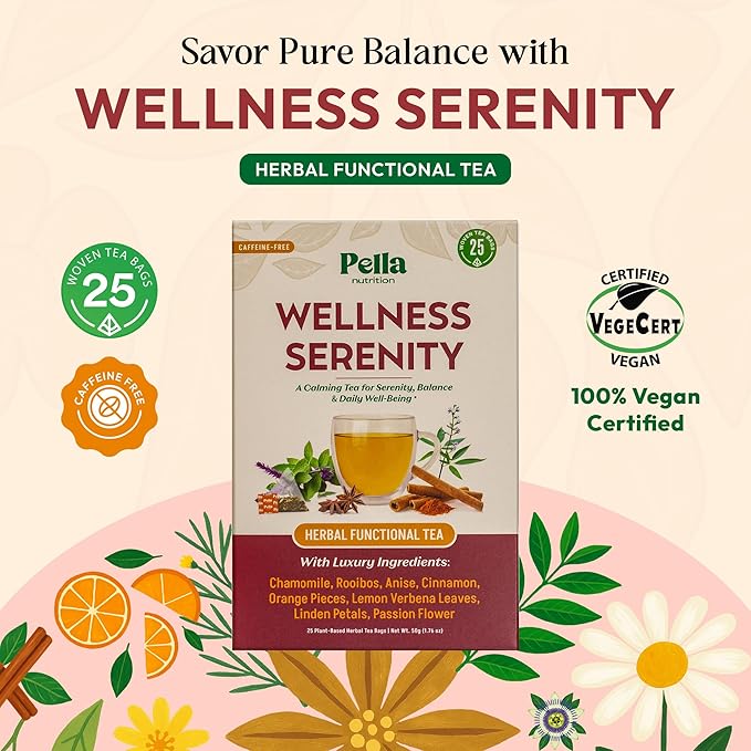 Chamomile Herbal Tea with Lemon Balm, Rooibos, Cinnamon, Anise, Orange Pieces, Linden Petals, Verbena & Passion Flower – Kosher, Vegan, GMO-Free, Zero Caffeine – Natural Wellness Support (25 Tea Bags)