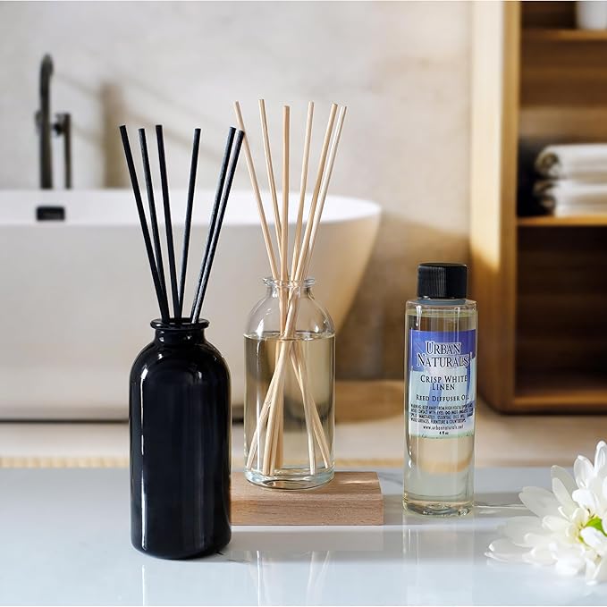Urban Naturals Crisp White Linen Scented Oil Reed Diffuser Refill | Free Set of Reed Sticks! A Fresh, Clean Cotton Scent, 4 oz (2 Pack)