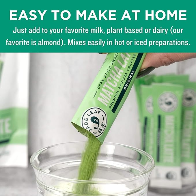 Jade Leaf Organic Matcha Latte Mix - Cafe Style Sweetened Blend - Sweet Matcha Green Tea Powder - 100ct Single Serve Stick Packs
