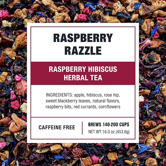 Tiesta Tea - Raspberry Razzle Tea, Loose Leaf, Raspberry Hibiscus Herbal Tea, Premium Caffeine-Free Tea Blend, Make Hot or Iced & Up to 200 Cups, 16 oz Resealable Bulk Pouch