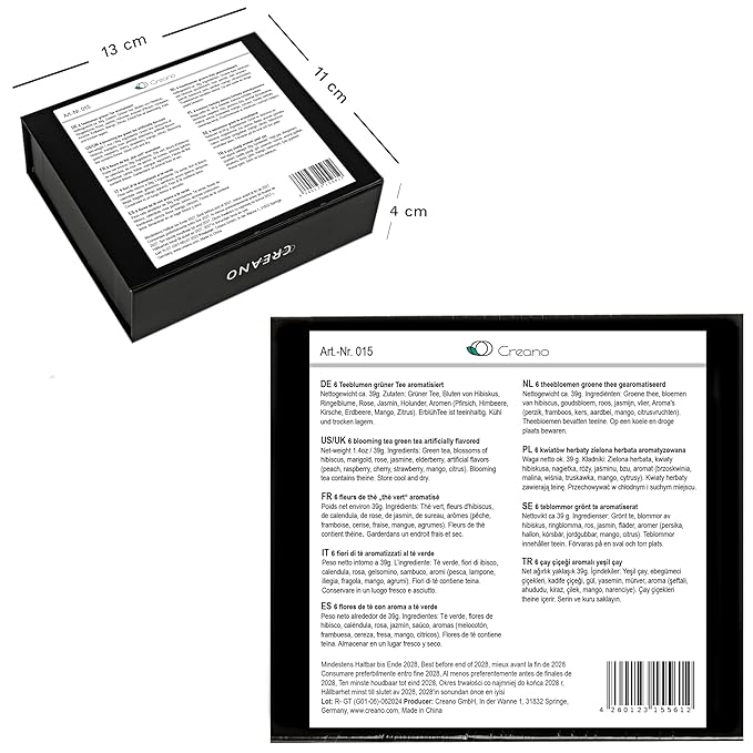 Creano Tea Flowers Mix 6pcs Set Blooming Tea Green Tea in Elegant Magnetic Box with Silver Embossing