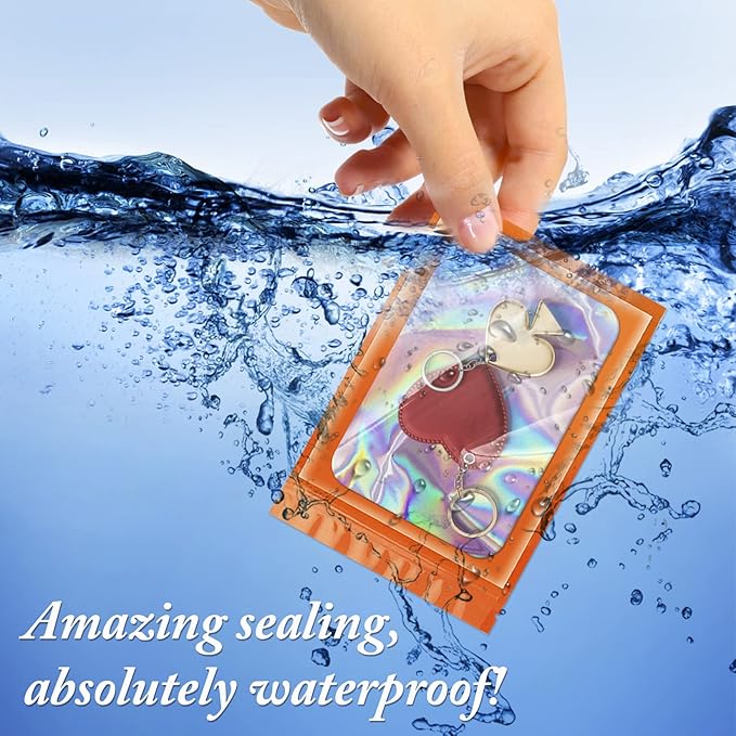 100 Pieces Resealable Bags, Holographic Packaging Bags, Resealable Odor Foil Pouch Zipper Bag with Clear Window for Food Storage and Lipgloss, Jewelry Lash (Orange, 4 x 6 Inch)