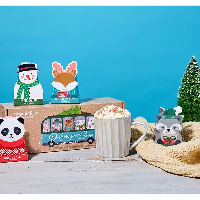 Thoughtfully Gourmet, Hot Chocolate Gift Set in Holiday Character Packaging, Flavors Include Rocky Road, Cookies Butter, Pumpkin Pie & More, Set of 12