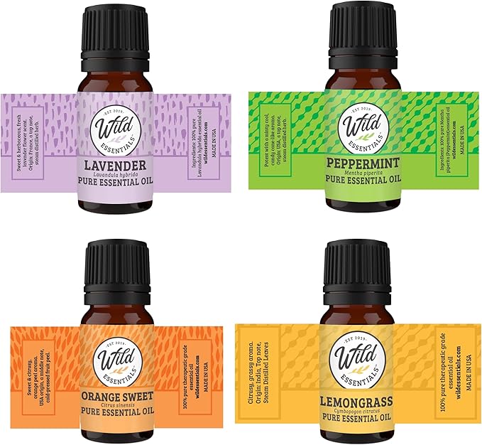 Wild Essentials Dragonfly Necklace Essential Oil Diffuser Kit with Lavender, Lemongrass, Peppermint, Orange Oils, 12 Refill Pads, Calming Aromatherapy Gift Set, Customizable Color Changing, Perfume