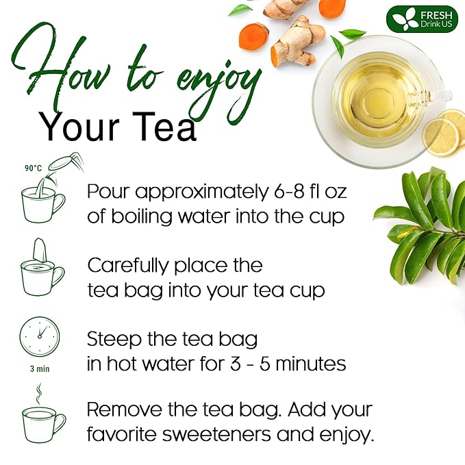 FreshDrinkUS, Premium 60 Soursop Turmeric Tea Bags, 100% Natural, Blend of Soursop Leaves, and Turmeric Root. Made with Natural Material Tea Bags. No Sugar, Vegan.