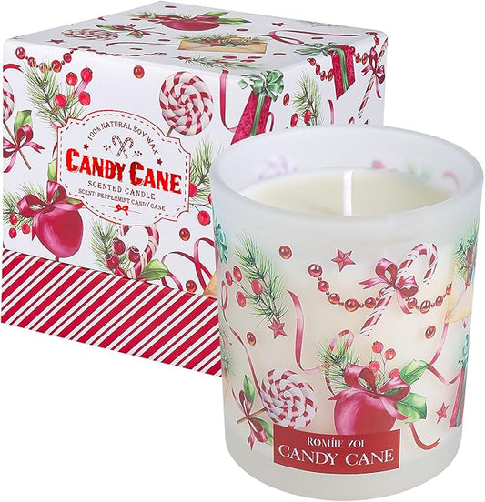ROMIIE ZOI Christmas Scented Jar Candle - 6oz Soy Wax Candle - Candy Cane Infused with Peppermint Candy Cane Aroma - with Beautiful Keepsake Box Special for Holiday Gifts