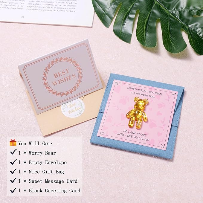 Pocket Bear Hug, Anxiety Relief Gifts for Women Men, Mental Health Positivity Gifts, Thinking of You Gift, Emotional Support Gift, Comforting Present for Son Daughter Back to School, Gold