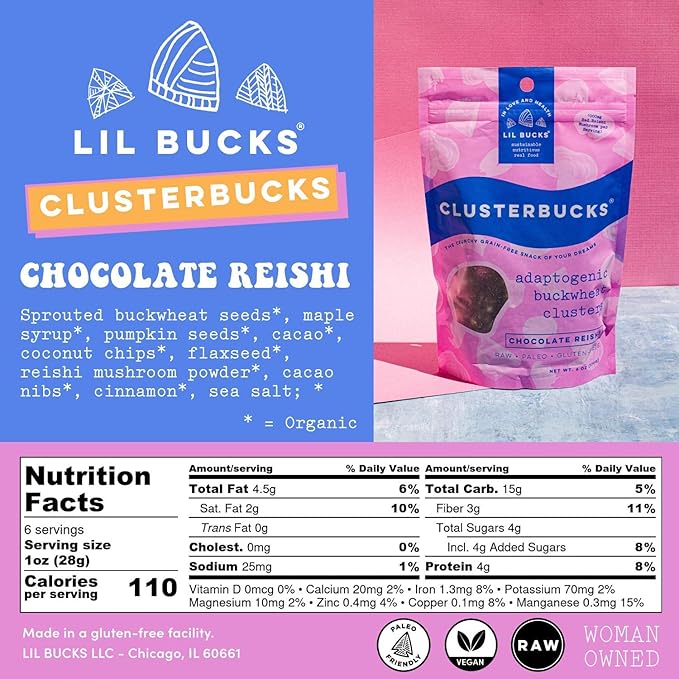 Clusterbucks Superfood Clusters – Grain-Free, Keto-Friendly Granola with Regeneratively Grown Sprouted Buckwheat– Gluten-Free, Low-Carb, Organic Healthy Snack (6 Ounce (Pack of 6), Chocolate Sea Salt)