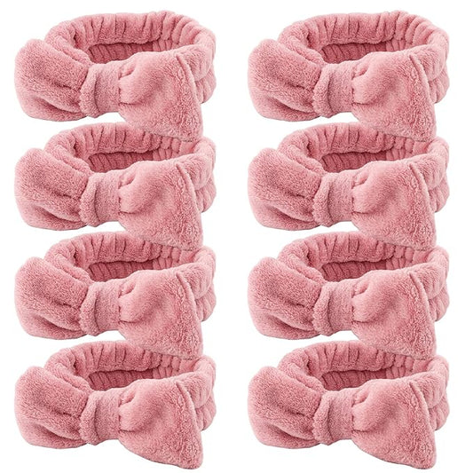 Ondder Spa Headband for Washing Face 8 Pack Dark Pink Skincare Headbands for Women Girls Terry Cloth Cute Bow Head Bands