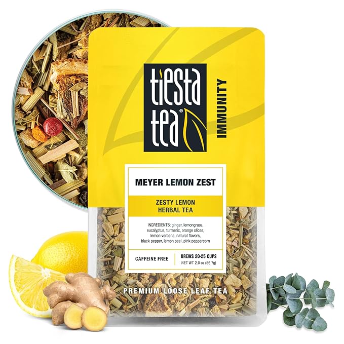 Tiesta Tea - Meyer Lemon Zest, Loose Leaf, Zesty Lemon Herbal Tea, Premium Caffeine-Free Blend, Makes Hot or Iced & Up to 25 Cups, 2oz Resealable Pouch