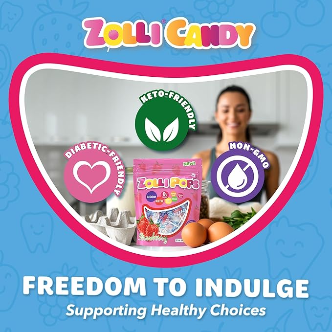 Zollipops Clean Teeth Pops Sugar Free Candy with Xylitol, Dye-Free Lollipops - Keto & Diabetic-Friendly, Dentist-Approved Treats for Kids (Strawberry 3.1 oz, Pack of 2)