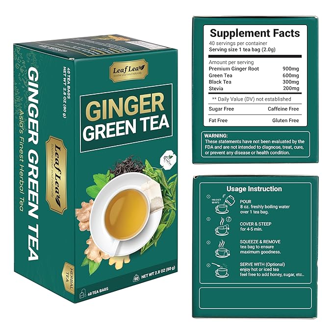 Premium Ginger Green Tea Bags Blend, Natural Green Tea with Ginger Tea Bags, Spicy and Warming Flavor Promotes Healthy Digestion, Ideal For Gift Box | 160 Tea Bags