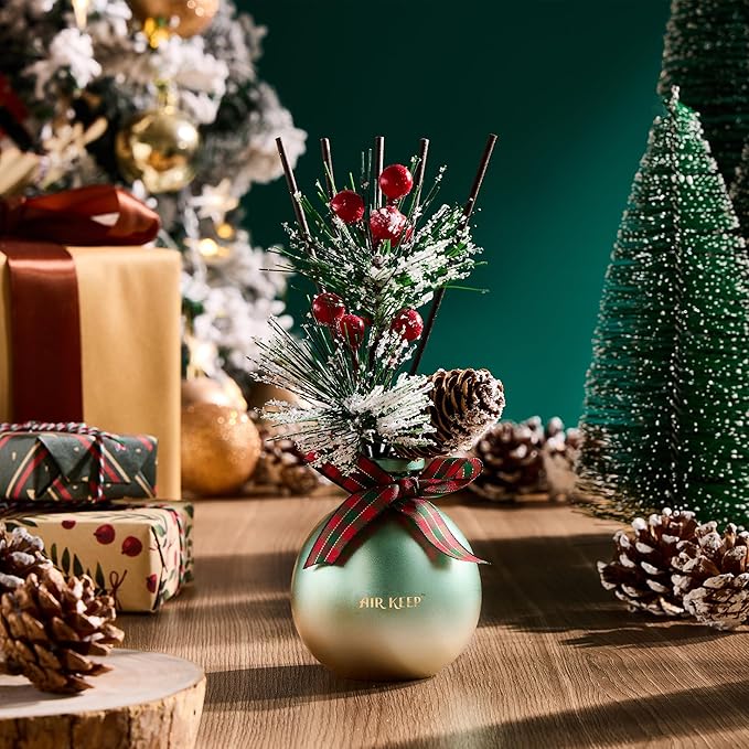 Airkeep Reed Diffuser Set, 5.07 oz(150ml) Balsam & Cedar Christmas Scented Diffuser with 8 Oil Diffuser Sticks, Home Fragrance Essential Oil Reed Diffuser for Home Room Bathroom Shelf Decor