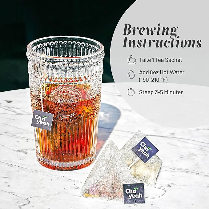 CHAYEAH, Premium Tea Collection (16 Pyramid Tea Sachets, 8 Assorted Flavors), Green, Black, Oolong, Pu’erh & Herbal Tea Sampler Variety Pack, Caffeinated and Non-Caffeinated, Whole Leaf Tea Bag