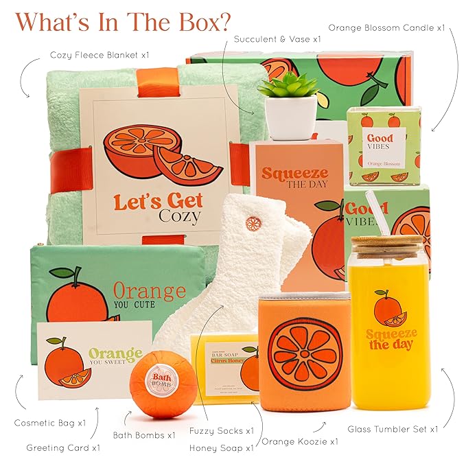 Self Care Package for Women – Thinking of You Self Care Kit, Orange Birthday Box for Her, Get Well Soon Basket, Spa Treat for Women, After Surgery Care Package, Thoughtful Gift Idea
