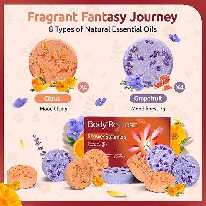 Shower Steamers Aromatherapy - 8 Pack Shower Bombs with Natural Essential Oils, Birthday Gifts for Women Self Care Relaxation Home SPA Stress Relief, Gifts for Girlfriend Teacher Womens Christmas Gift