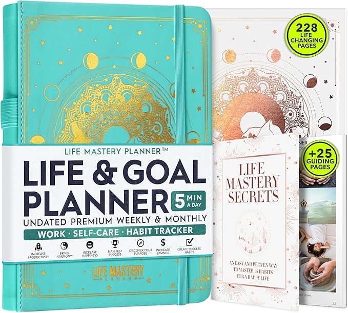 Life Mastery Planner - A 12 Month Journey to Crush Your Goals, Increase Productivity, Passion, Success & Happiness - Weekly & Monthly Life Planner, Habit-Tracker, Gratitude Journal & Organizer, A5