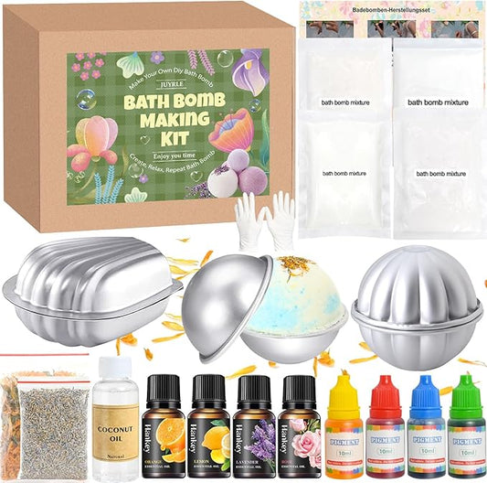 Bath Bomb Making Kit- 23Pcs DIY Bath Bombs for Women, Make Your Own SPA Products, Soap Making Kit with Stainless Steel Molds, Bath Foam, Bath & Bathing Shower Accessories Gifts for Girls Women