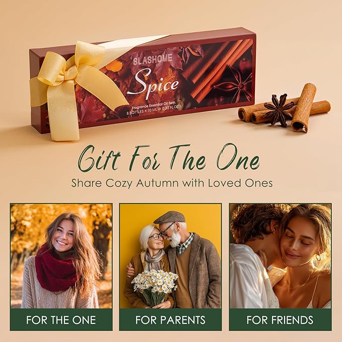 Fall Essential Oils Set | 8 Pcs Autumn Essential Oils for Diffusers for Home, Fragrance Oil for Candle, Aromatherapy Gift Set | Pumpkin Pie, Cinnamon, Apple Cider, Vanilla, Fall Leaf & More