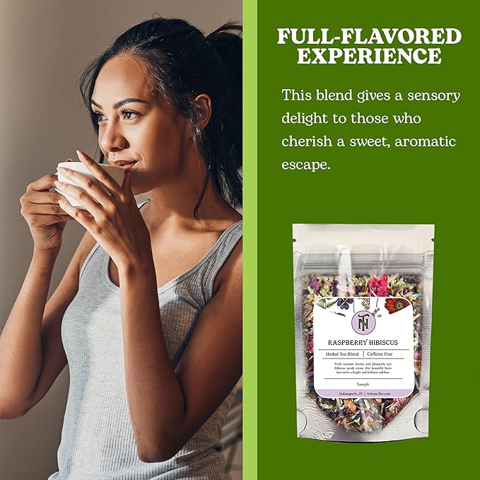 Nelson's Tea Raspberry Hibiscus Tea - Caffeine Free, Cut & Sifted Green Rooibos, Honeybush, Dried Raspberries, Acai, and Pomegranate Loose Leaf (Sample 0.4 Oz)