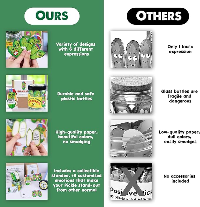 Motivational Pickle Jar for Sister β 60 Funny Affirmations & Daily Positive Notes | Quirky Gift for Women, Teens, Siblings | Self Care, Just Because Gift, Uplifting Desk Decor, Encouragement Jar