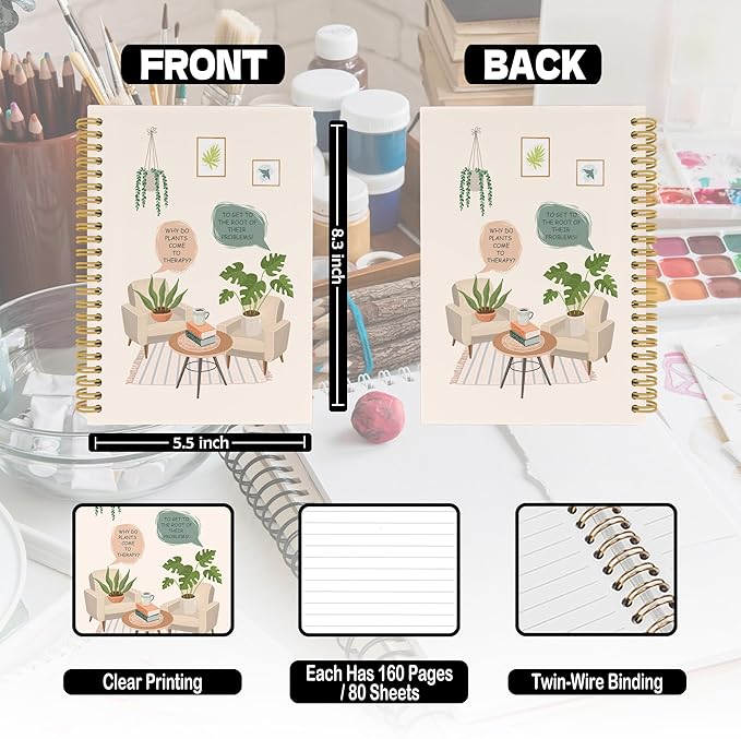 Funny Mental Health Spiral Notebook, Therapy Journaling Notebooks for Note Taking, Nature Plant Hardcover Journals for Women 160 Pages 5.5x8.3 Inch, Inspirational Gifts for Women