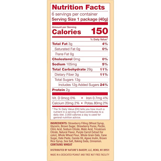 Nature's Bakery Oatmeal Crumble Bars, Strawberry, 6-6 Count Boxes (36 Bars), Vegan Snacks, Non-GMO