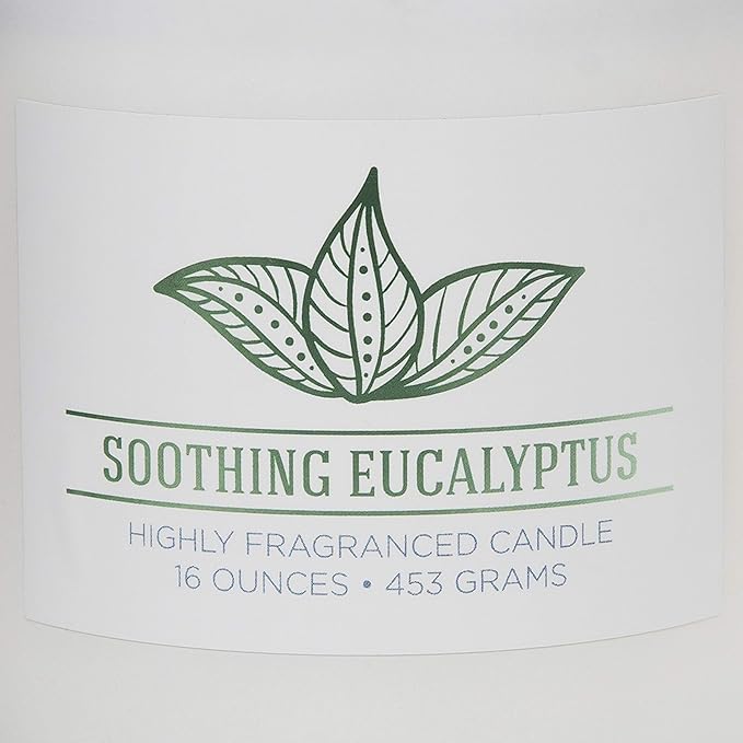 Carolina Soothing Eucalyptus Scented Candle, 16 oz Wellness Relaxing Aromatherapy Candle, 2 Wick White Jar Soy Blend Wax, Candles for Home, 60H Burn - Made in The USA