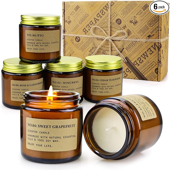 6 Pack Candles for Home Scented Aromatherapy Candle Gift Set for Women Soy Wax Long Lasting Amber Jar Candles Gift for Birthday Mother's Thanksgiving Day Present