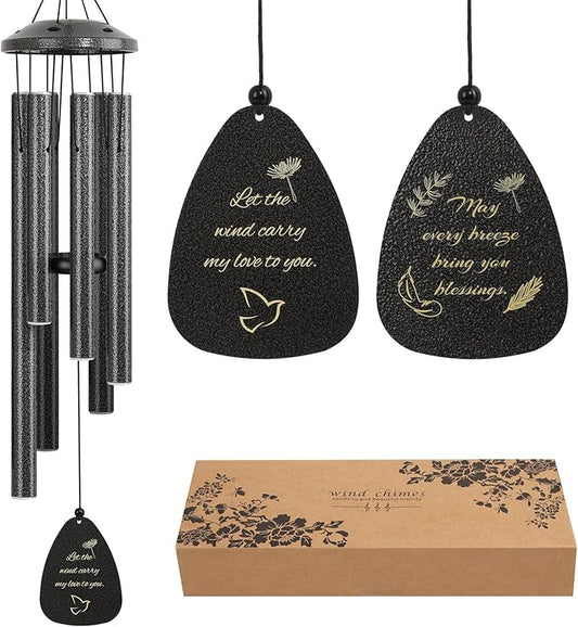 Large Aluminium Wind Chimes for Outdoor - 32" Black Sympathy Wind Chime, Christmas Memorial Gifts for Women, Garden Porch Patio Yard Decorative