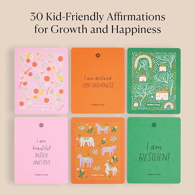 Intelligent Change 30 Positive Mindful Affirmation Cards for Kids with Display Stand - Perfect Gifts for Children & Teachers - Daily Inspiration for Self-Esteem & Positivity