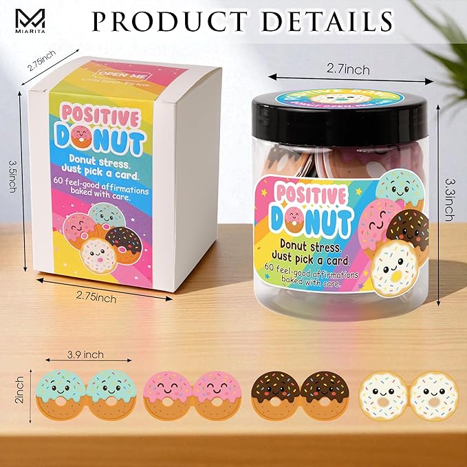 Positive Donuts Jar, Emotional Inspirational Support 60 Affirmation Cards, Cheer Up Cute Donut Gifts for Teen Girls, Daughter, Firends, Teen Girl Gifts Trendy Stuff