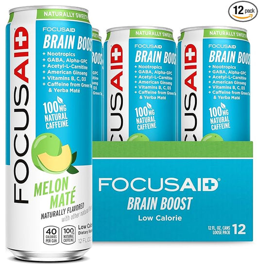 FOCUSAID Energy Blend, Brain Boosting Nootropics Drink, Alpha-GPC, GABA, B-Complex, Yerba Mate, Green Tea, 100% Clean, 100mg Natural Caffeine, 12-oz. can, 12 Pack